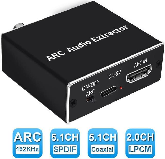 192KHz HDMI eARC Audio Extractor, HDMI to HDMI with Optical SPDIF + Coaxial  + 3.5mm Stereo + RCA L/R Audio Adapter Converter Support Dolby Digital