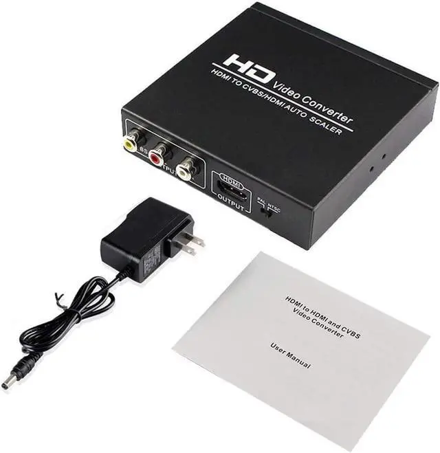 Alt view image 7 of 8 - HDMI to HDMI and AV/RCA Converter Support 1080P, PAL, NTSC, HDMI to HDMI+3RCA CVBS AV Composite Video Audio Adapter/Splitter, with Power Adapter for HD TV and Older TV