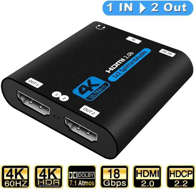 Main image of HDMI Switch 4K HDMI Splitter-HDMI Switcher Splitter 1 Input 2 Output, Support 4K 3D 1080P for Xbox PS4 Roku HDTV Fire Stick Blu Ray(with Audio Extractor