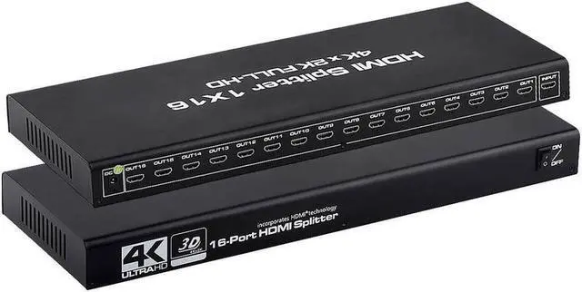 Main image of HDMI Splitter 1 in 16 Out, 4K HDMI Splitter V1.4b Powered Audio Video Distributor Duplicate/Mirror Screen, 1x16 HDMI Splitter for TV Support 4Kx2k 30Hz 3D for Xbox, PS5, Roku Blu-Ray Player, HDTV