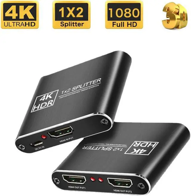 Main image of Jansicotek 4K@60Hz HDMI Splitter 1 in 2 Out, HDMI Splitter 1 to 2 Amplifier for Full HD HDMI2.0 1080P/ 3D/ 4K for Xbox PS4 PS3 Fire Stick Roku Blu-Ray Player Apple TV HDTV