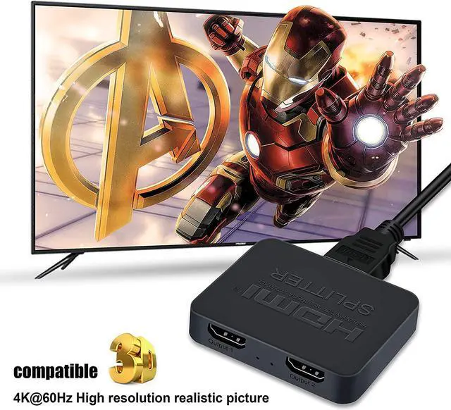 Alt view image 7 of 7 - Jansicotek 4Kx2K@60Hz HDMI Splitter - HDMI Splitter 1 in 2 Out HDMI Male to Dual HDMI Female 1 to 2 Way for HDMI HD, LED, LCD, TV, Support Two The Same TVs at The Same Time
