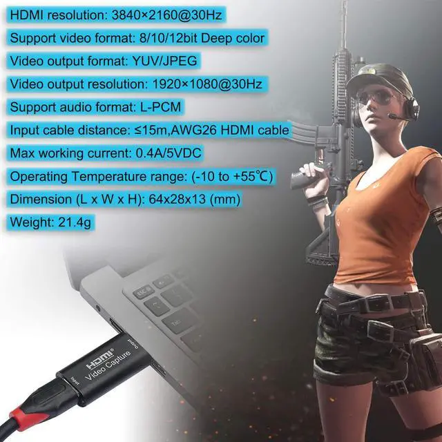 Alt view image 4 of 8 - 1080P HDMI Video Capture Card, Game Capture Card Audio Capture Adapter HDMI to USB, Record Capture Device for Streaming, Live Broadcasting, Video Conference, Teaching, Gaming