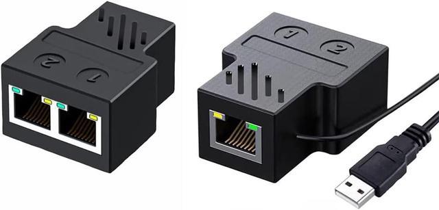 RJ45 Splitter Connectors Adapter with USB Power Cable, 1 to 2 Ethernet  Splitter Coupler Double Socket HUB Interface Contact Modular Plug Connect  Network LAN Internet Cat5, Cat5e, Cat6, Cat7 
