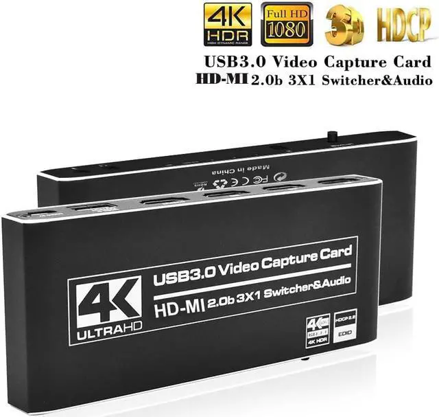 Main image of 3X1 HDMI Video Capture Card 4K@60Hz 4K 60FPS,HDMI Capture Card Switch with with Mic&Audio, Game Capture Card for Live Streaming Video Recording, Screen Capture Device Work with PS4/PC/OBS/DSLR