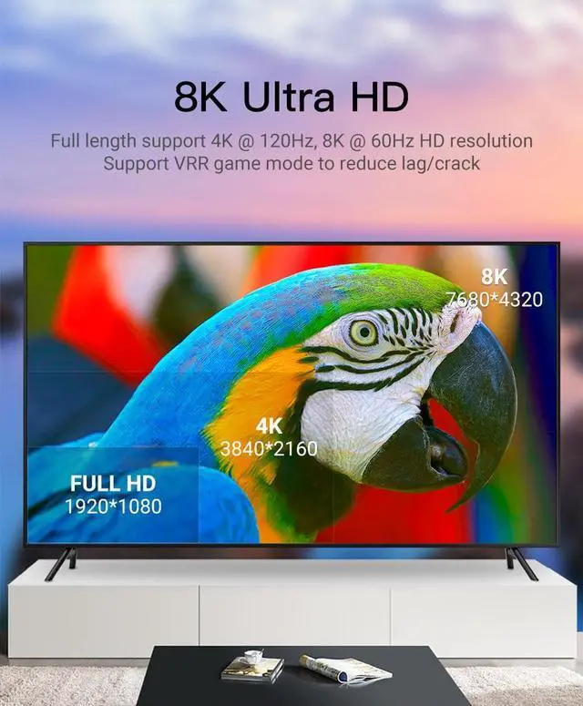 Alt view image 5 of 7 - 8K Fiber Optic HDMI 2.1 Cable 65Feet, Supports 8K@60Hz 4K@120Hz Ultra High Speed 48Gbps Dynamic HDR, eARC,ARR, Dolby Atmos, Compatible with PS5/4, AVR, Projector, LG/Samsung/Sony TV