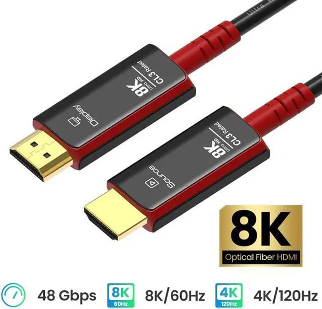 Main image of 8K Fiber Optic HDMI Cable 164FT Ultra High-Speed HDMI2.1 Cable - 48Gbps with eARC, 8K at 60Hz for Superior Video and Sound Quality for PS5, Apple TV, Roku, Smart TV, Xbox Series X and S, (Black+Red)