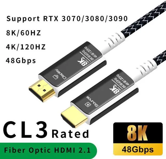 Main image of 100FT HDMI 2.1 8K Fiber Optic Cable Braided 8K@60Hz 4K@120Hz Dynamic HDR/eARC/HDCP 2.3 Slim Flexible Suitable for Laptop Monitor RTX 3080 3090 Xbox Series X PS5, (Black+White)