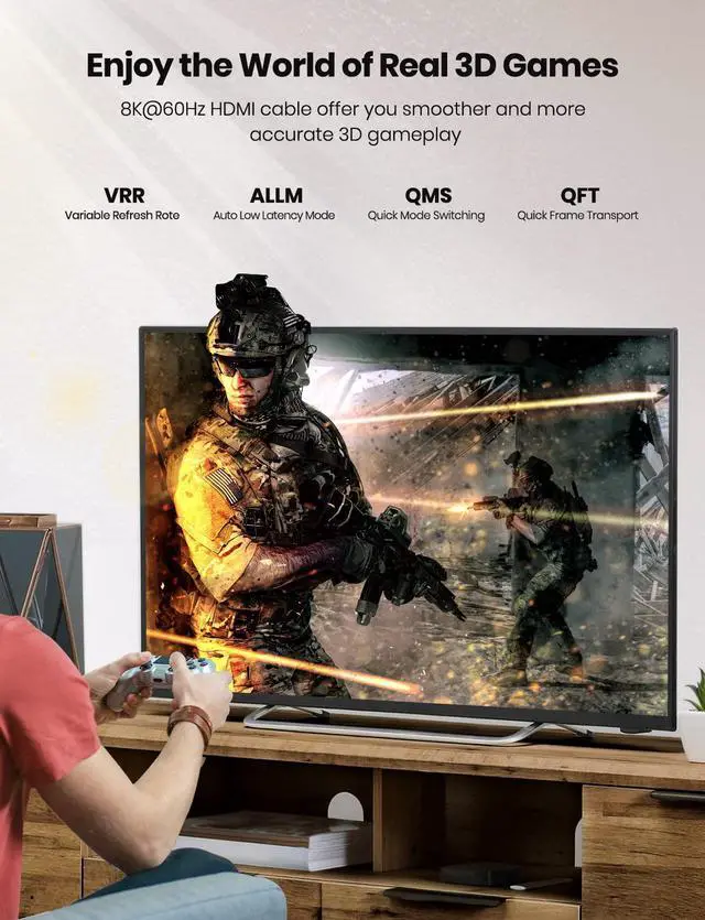 Alt view image 7 of 7 - 50FT HDMI 2.1 Fiber Optic Cable, 48Gbps Ultra High Speed HDMI Cord (8K@60Hz 7680x4320, 4K@120Hz) HDCP 2.2&2.3, eARC,HDR10, Dynamic HDR, Compatible with PS5 PS4, Xbox RTX 3080 3090 - Silver