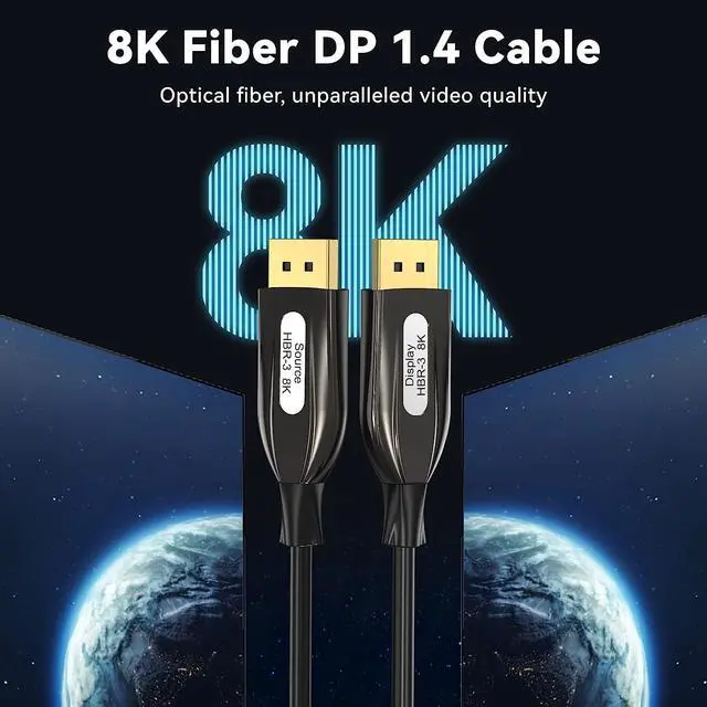 Alt view image 2 of 7 - DP Fiber Cable 164ft, Displayport Fiber Optic Cable High Speed 32.4 Gbps 8K@60Hz 4K@165Hz 2K@144Hz DP1.4, Fiber DP to DP Cable Slim and Flexible, Gold Plated Connector, Displayport Fiber Cable