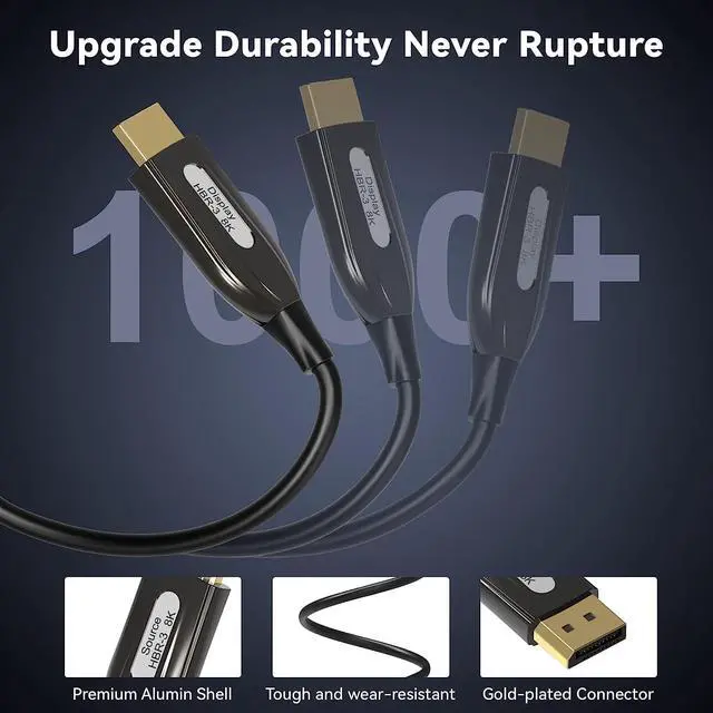 Alt view image 4 of 7 - DP Fiber Cable 164ft, Displayport Fiber Optic Cable High Speed 32.4 Gbps 8K@60Hz 4K@165Hz 2K@144Hz DP1.4, Fiber DP to DP Cable Slim and Flexible, Gold Plated Connector, Displayport Fiber Cable