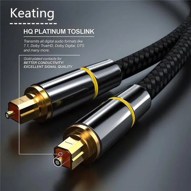 Alt view image 2 of 7 - Jansicotek Digital Optical Audio Toslink Cable (65FT, Fiber Optic, Aluminum Shell, 24K Gold-Plated) - Compatible with Home Theatre, Sound Bar, TV, Xbox, Playstation PS5/PS4 Premium Series