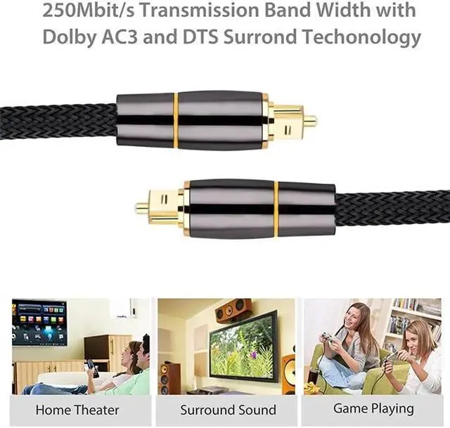 Alt view image 5 of 7 - Jansicotek Digital Optical Audio Toslink Cable (65FT, Fiber Optic, Aluminum Shell, 24K Gold-Plated) - Compatible with Home Theatre, Sound Bar, TV, Xbox, Playstation PS5/PS4 Premium Series