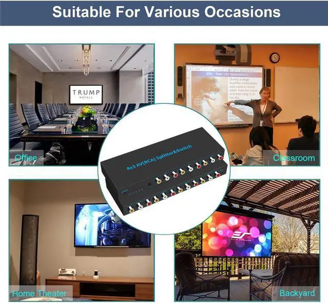 Alt view image 7 of 7 - 4 Way AV RCA Switch, 4 in 3 Out Composite Video L/R Audio Switcher Selector Box Video Audio Switch Converter for DVD Player, SNES, N64, PS2/3 Game Consoles