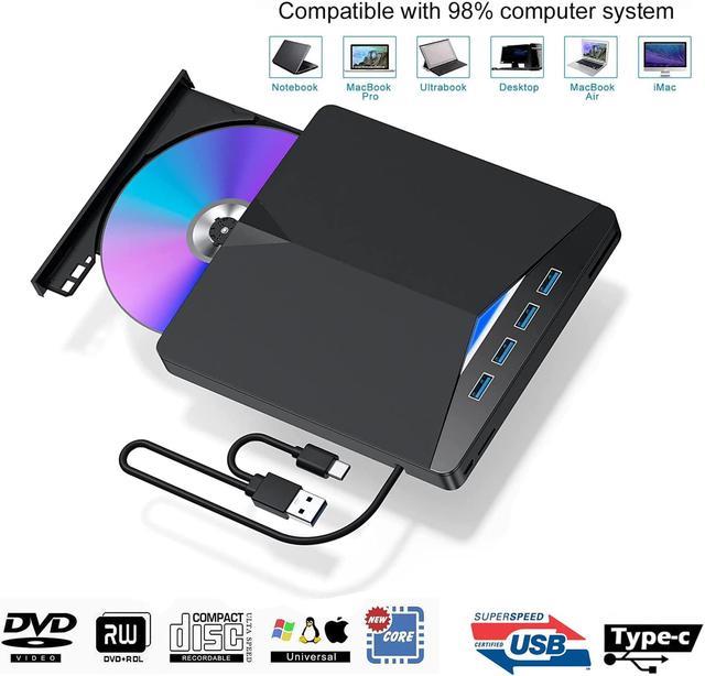 External CD/DVD Drive for Laptop - 7 in 1 USB 3.0 Type C Portable