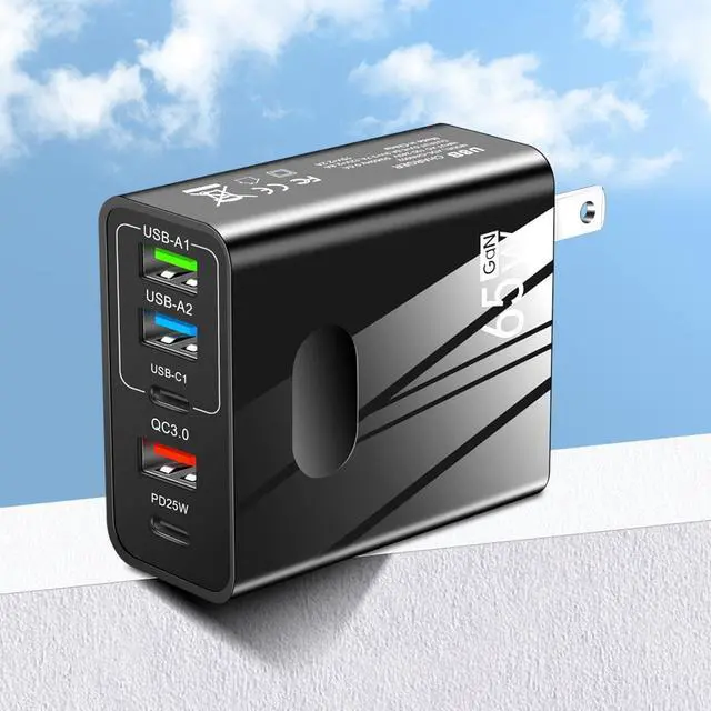 Main image of USB C Charger 65W PD 3.0 GaN Charger Type C Adapter with 5-Port Fast Wall Charger Compatible for iPhone 14 Pro Max/14 Plus/13, MacBook Pro, iPad Pro, Switch, Galaxy S22/S21- Black