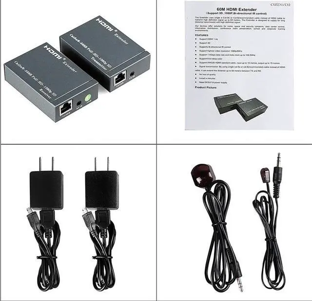 Alt view image 7 of 8 - Jansicotek HDMI Extender Over Cat5e/6 1080P with IR Control, HDMI Over Ethernet Extender 196ft/60m, 60 Meter HDMI Extender (Tx + Rx) Via Single RJ45 Cat6 Ethernet Cable Transmit