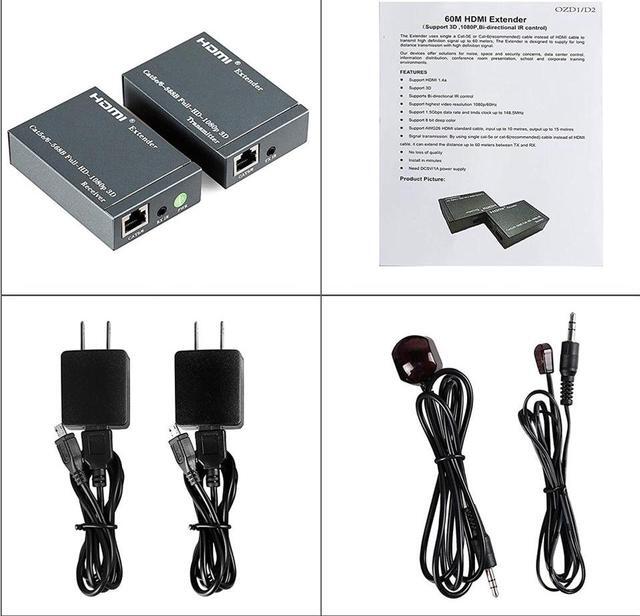 Alt view image 7 of 7 - Jansicotek 60 Meter HDMI Extender (Tx + Rx) Via Single RJ45 Cat6 Ethernet Cable Transmit  with IR Control Support 1080p - HDMI Transmitter Receiver Set