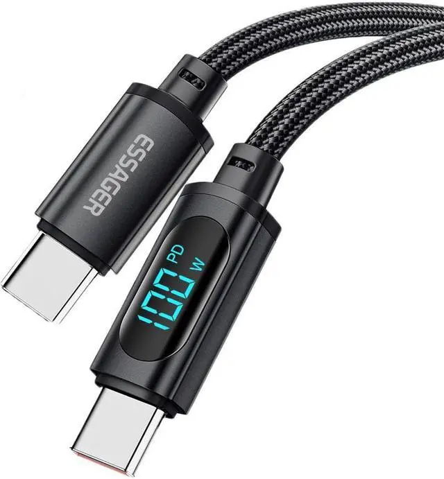 Main image of PD 100W USB C to USB C Cable,Jansicotek 5A 20V Fast Charging USB C Cable with LED Display Nylon Braided Charger Cord Type C Cable for Samsung S21 S20 iPad Pro Google Pixel LG (3.3FT, 1-PACK)