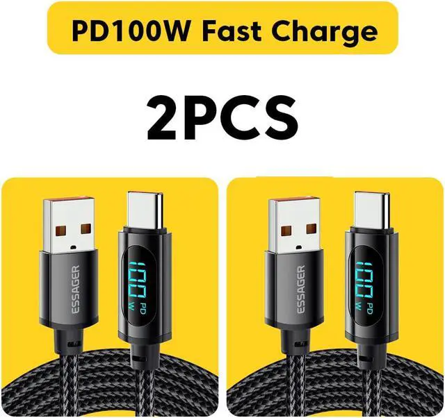 Main image of Jansicotek 100W PD USB A to USB C Cable (3.3FT, 2-PACK), Fast Charging Type-C Cable with LED Display Compatible with lPad Mini/Air/Pro, MacBook Pro, Samsung Galaxy S22/S10, Pixel, LG