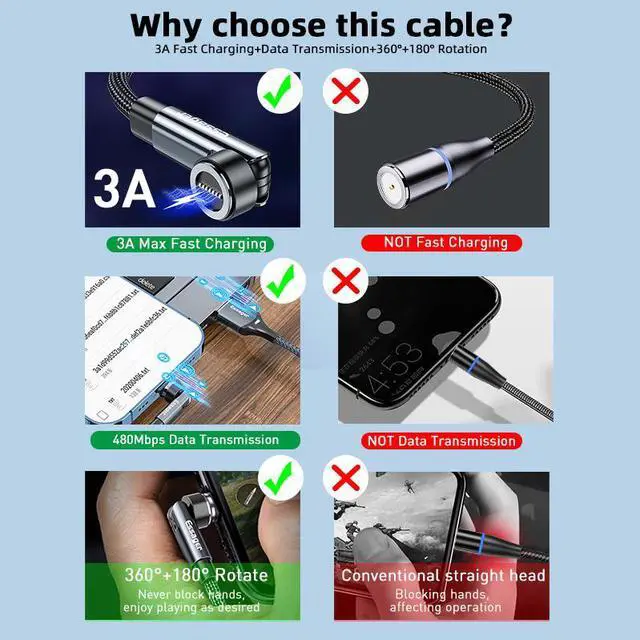 Alt view image 5 of 7 - Jansicotek (3.3FT, 1-PACK) USB C Cable, Nylon Braided USB A to USB C Cable, 3A Fast Charging Type-C 540 Rotate Cable for lPad Mini/Air/Pro, MacBook Pro, Samsung Galaxy S22/S10, Pixel, LG