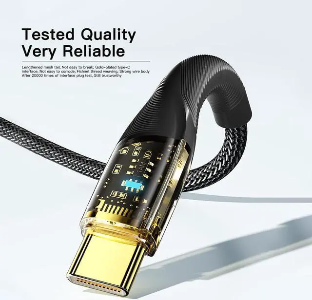 Alt view image 5 of 7 - PD 100W USB C to USB C Cable,Jansicotek 5A 20V Fast Charging USB C Cable Transparent Shell Nylon Braided Charger Cord Type C Cable for Samsung S21 S20 iPad Pro Google Pixel LG (3.3FT, 1-PACK)