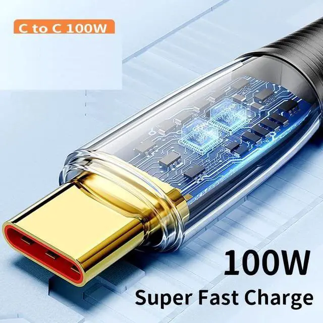 Alt view image 2 of 7 - [3.3ft, 1-pack] Jansicotek USB C to USB C Cable 5A PD 100W Transparent Shell Cable QC4.0 Super Fast Charging Type-C Phone Nylon Braided Charger Cord 480Mbps Data for iPad MacBook Samsung Galaxy