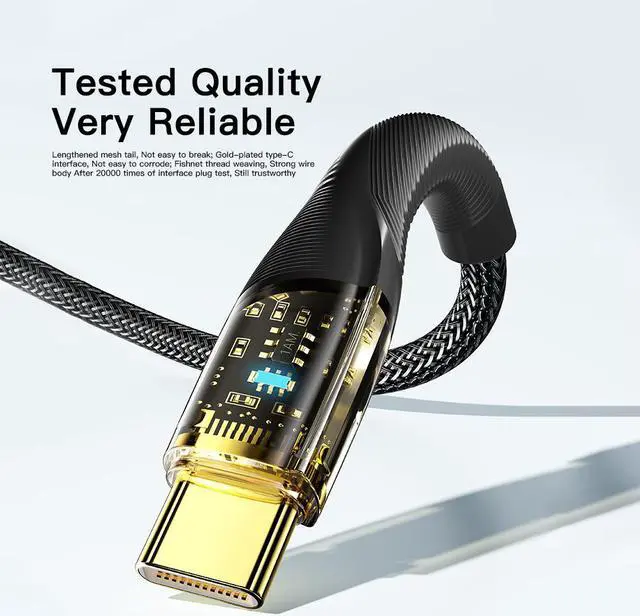 Alt view image 4 of 8 - PD 100W USB A to USB C Cable,Jansicotek 7A Fast Charging USB C Cable Transparent Nylon Braided Charger Cord Type C Cable for Samsung S21 S20 iPad Pro Google Pixel LG (3.3FT, 1-PACK)