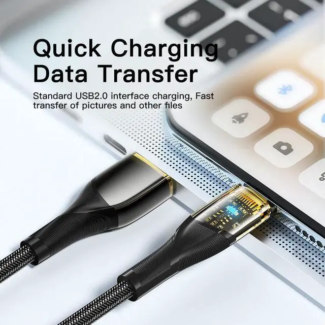 Alt view image 5 of 7 - [6.6ft, 2-pack] Jansicotek USB A to USB C Cable 7A PD 100W Transparent Cable QC4.0 Super Fast Charging Type-C Phone Nylon Braided Charger Cord 480Mbps Data for iPad MacBook Samsung Galaxy Pixel PS5