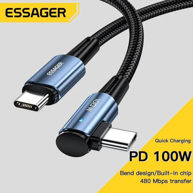 Main image of [6.6ft, 1-pack] Jansicotek USB C to USB C Cable 5A PD 100W Right Angle Cable QC4.0 Super Fast Charging Type-C Phone Nylon Braided Charger Cord 480Mbps Data for iPad MacBook Samsung Galaxy