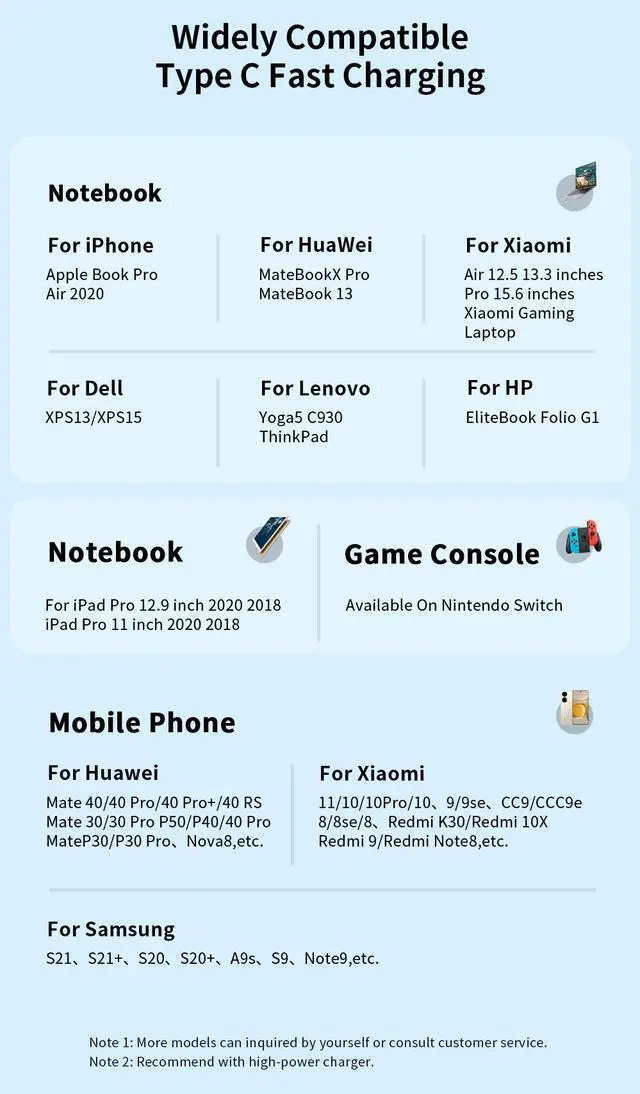 Alt view image 7 of 7 - USB C Cable, 1-Pack 6.6FT Nylon Braided USB C to USB C Cable, 100W PD Fast Charging Type-C Cable for lPad Mini/Air/Pro, MacBook Pro, Samsung Galaxy S22/S10, Pixel, LG (Blue)