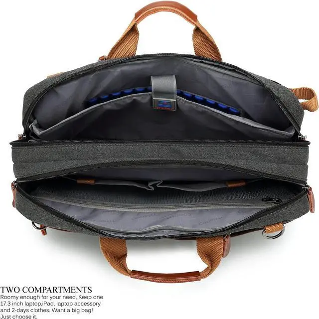 Alt view image 3 of 7 - Convertible 3 in 1 Laptop Backpack,17.3 Inch Messenger Backpack Satchel Bag Briefcase Backpack Computer Handbag Shoulder Bag for Women Men-Canvas Black