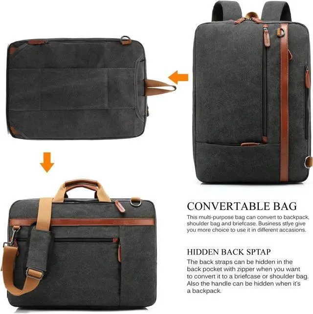 Alt view image 2 of 7 - Convertible 3 in 1 Laptop Backpack,17.3 Inch Messenger Backpack Satchel Bag Briefcase Backpack Computer Handbag Shoulder Bag for Women Men-Canvas Black