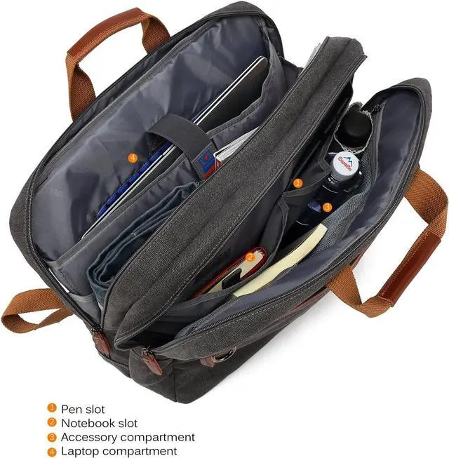 Alt view image 5 of 7 - Convertible 3 in 1 Laptop Backpack,17.3 Inch Messenger Backpack Satchel Bag Briefcase Backpack Computer Handbag Shoulder Bag for Women Men-Canvas Black