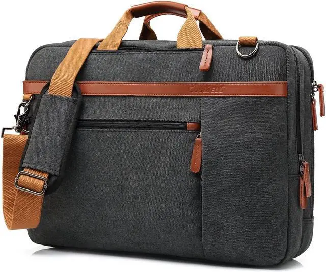 Alt view image 6 of 7 - Convertible 3 in 1 Laptop Backpack,17.3 Inch Messenger Backpack Satchel Bag Briefcase Backpack Computer Handbag Shoulder Bag for Women Men-Canvas Black