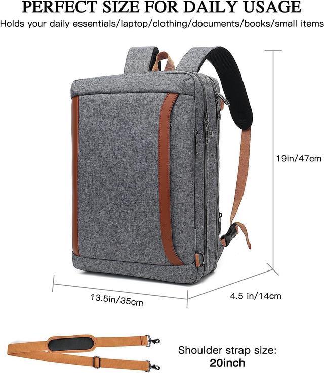 Alt view image 4 of 7 - 17-17.3 Inch Laptop Messenger Bag, Laptop Backpack, Water Resistant Computer Bag Shoulder Bag, 3 in 1 Convertible Laptop Briefcases for Men and Women Fits 17.3 Inch Notebook (Gray)
