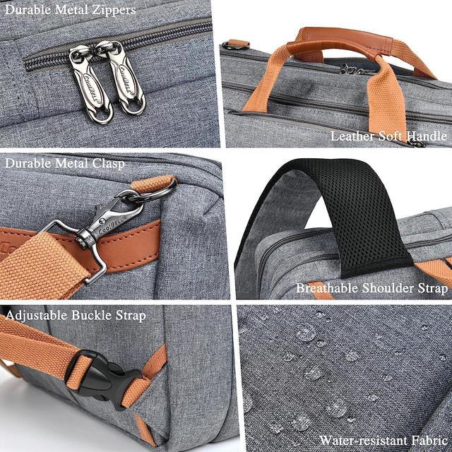 Alt view image 6 of 7 - 17-17.3 Inch Laptop Messenger Bag, Laptop Backpack, Water Resistant Computer Bag Shoulder Bag, 3 in 1 Convertible Laptop Briefcases for Men and Women Fits 17.3 Inch Notebook (Gray)