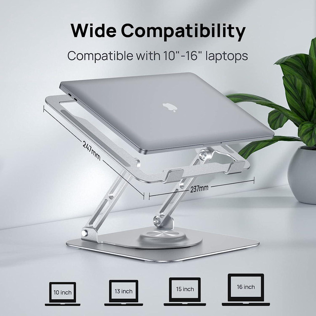 Earest 360° Rotating Metal Laptop Stand Riser - Foldable Ergonomic Computer Holder For Desk Fits 10-17 Inch Laptops