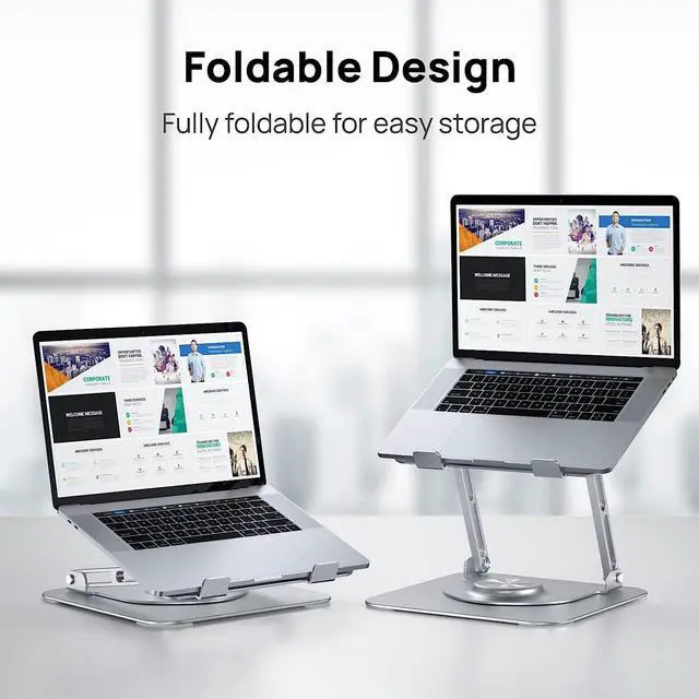 Alt view image 3 of 7 - Laptop Stand for Desk, Adjustable Laptop Riser with 360° Rotating Base, Ergonomic Laptop stand with Multi-Angle Stand and Heat-Vent, Foldable&Portable Laptop Stand, fits for 10-16" Laptops (Silver)
