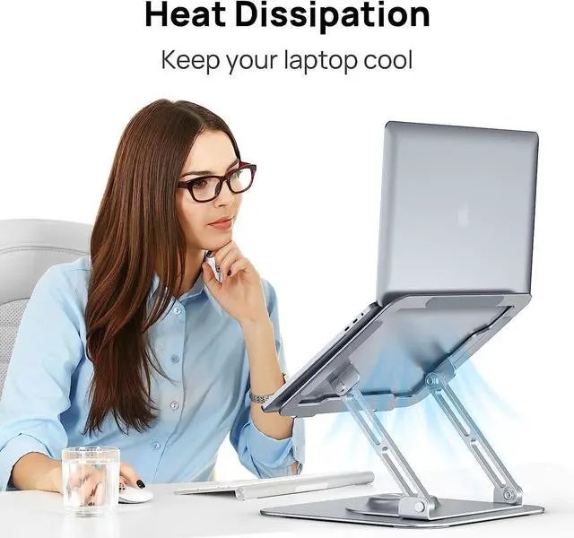 Alt view image 6 of 7 - Laptop Stand for Desk, Adjustable Laptop Riser with 360° Rotating Base, Ergonomic Laptop stand with Multi-Angle Stand and Heat-Vent, Foldable&Portable Laptop Stand, fits for 10-16" Laptops (Silver)