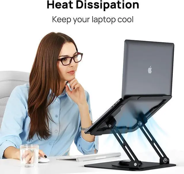 Alt view image 6 of 7 - Ultra-Stable Swivel Laptop Stand for Desk, 300% Larger Base Stability, Military-Grade Aluminum, Anti-Loosening Structure, CNC Technology of Height Adjustable Laptop Stand, Suitable for 10"-16" (Black)