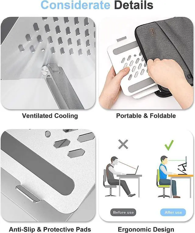 Alt view image 6 of 7 - Laptop Stand with 360 Rotating Base, Adjustable Laptop Stand with 360 Rotating Base Foldable Laptop Riser Compatible with MacBook Pro/Air Notebook up to 17.3 Inches, Silver