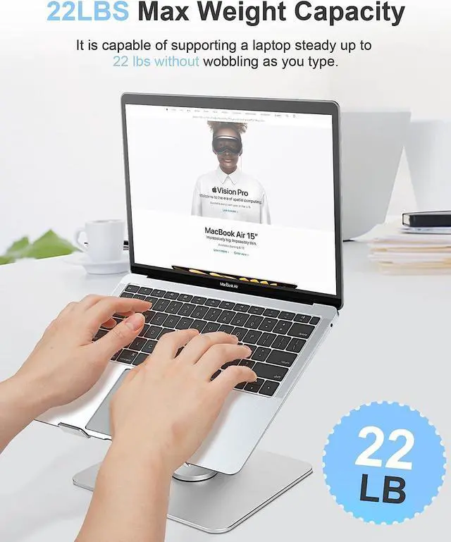 Alt view image 4 of 7 - Ultra-Stable Aluminumy Laptop Stand with 360 Rotating Base, 300% Large Base Stability, Anti-Loosening Structure, Suitable for 10"-17.3" MacBook Air Pro, Dell, HP and Laptops