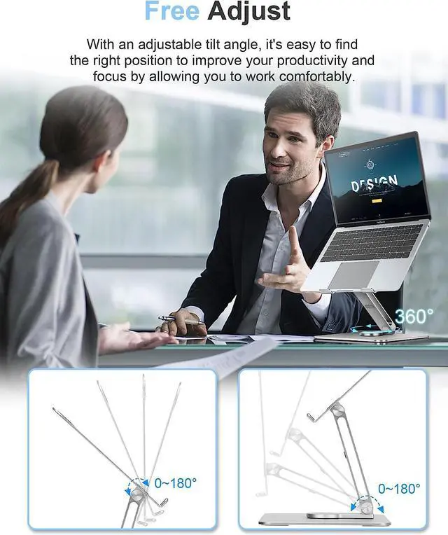 Alt view image 5 of 7 - Ultra-Stable Aluminumy Laptop Stand with 360 Rotating Base, 300% Large Base Stability, Anti-Loosening Structure, Suitable for 10"-17.3" MacBook Air Pro, Dell, HP and Laptops