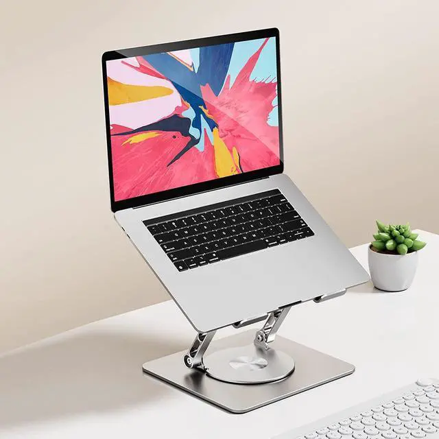 Alt view image 6 of 8 - Adjustable Laptop Stand with 360° Rotation - Laptop Riser with 360 Rotating Base, Ergonomic Notebook Stand Compatible with Air, Pro, Dell, HP, Lenovo More 10-17.3" Laptops (Silver)