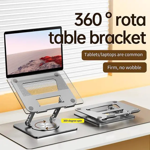 Alt view image 2 of 7 - Upgraded Laptop Stand for Desk - 360° Swivel Height Adjustable Laptop Riser, Aluminum Foldable Ergonomic Computer Stand Holder Fit MacBook/All Laptops Up to 17.3 inches , Gray
