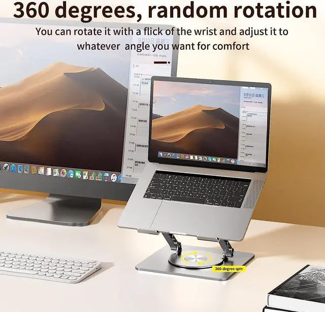 Alt view image 3 of 7 - Upgraded Laptop Stand for Desk - 360° Swivel Height Adjustable Laptop Riser, Aluminum Foldable Ergonomic Computer Stand Holder Fit MacBook/All Laptops Up to 17.3 inches , Gray
