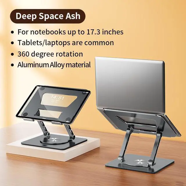 Alt view image 6 of 7 - Upgraded Laptop Stand for Desk - 360° Swivel Height Adjustable Laptop Riser, Aluminum Foldable Ergonomic Computer Stand Holder Fit MacBook/All Laptops Up to 17.3 inches , Gray