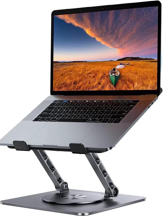 Main image of Adjustable Laptop Stand with 360° Rotation - Laptop Riser with 360 Rotating Base, Ergonomic Notebook Stand Compatible with Air, Pro, Dell, HP, Lenovo More 10-17.3" Laptops (Gray)