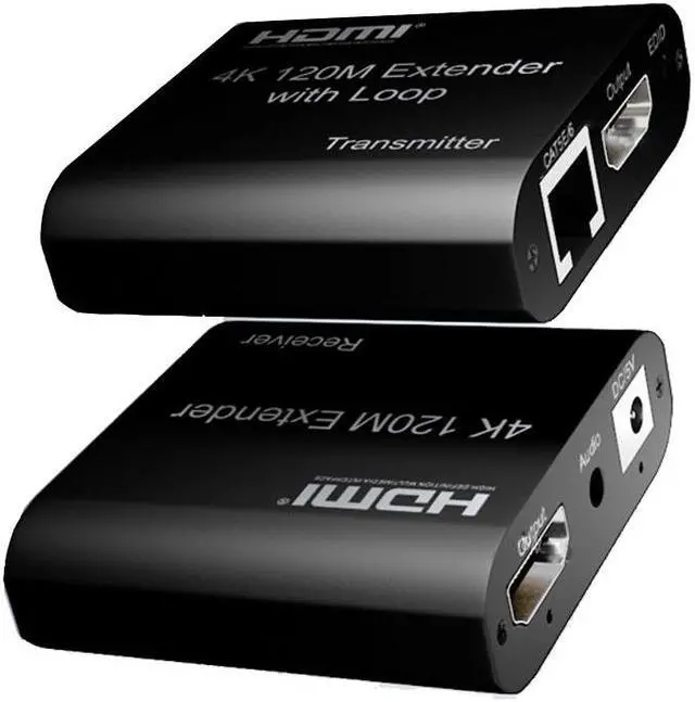 Main image of HDMI Extender Over Ethernet CAT5e/6/CAT7 - Up to 394ft (120m) - Lossless Low Latency Signal, HDMI Loopout - Long Range Ethernet to HDMI at  4K@30Hz - (4KHE120M)